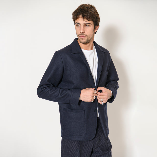 Veste d'Artiste "Michel-Ange" en Grosse Laine Mélangée Bleu Marine