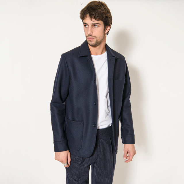 Veste d'Artiste "Michel-Ange" en Grosse Laine Mélangée Bleu Marine