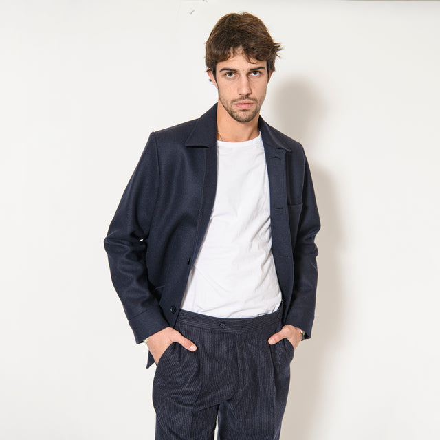 Veste d'Artiste "Michel-Ange" en Grosse Laine Mélangée Bleu Marine