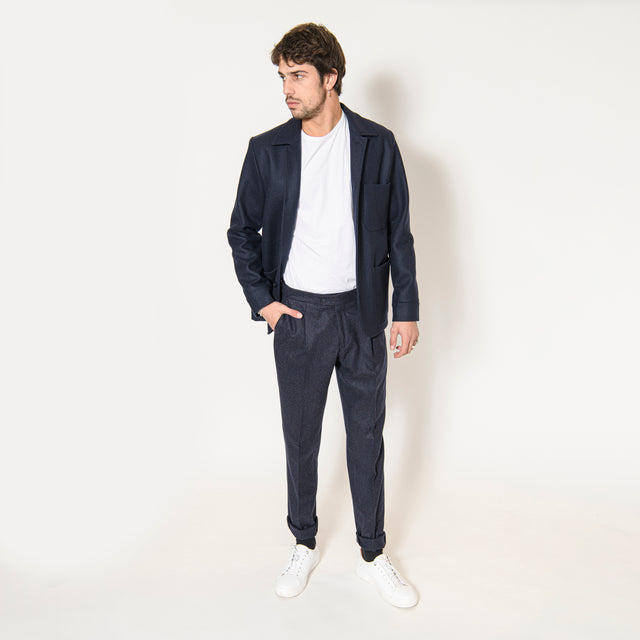 Veste d'Artiste "Michel-Ange" en Grosse Laine Mélangée Bleu Marine