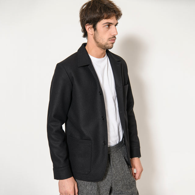 Veste d'Artiste "Michel-Ange" en Grosse Laine Mélangée Noir