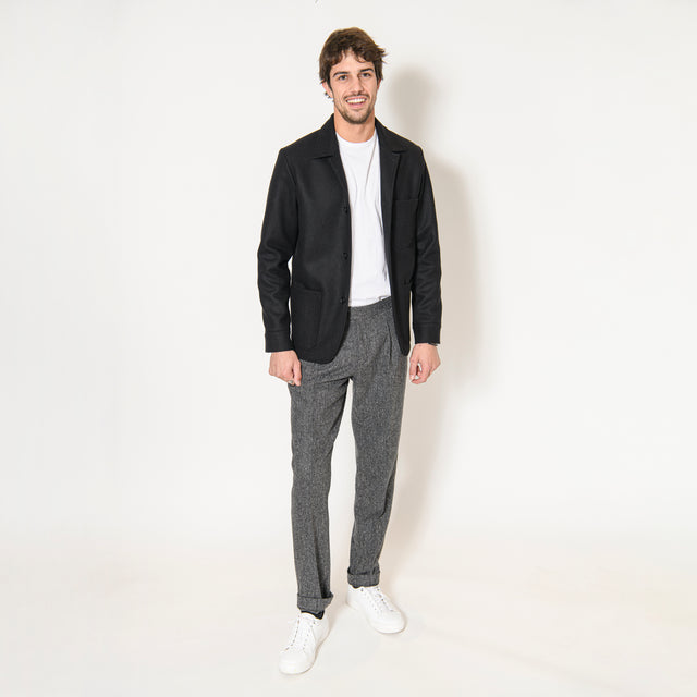 Veste d'Artiste "Michel-Ange" en Grosse Laine Mélangée Noir