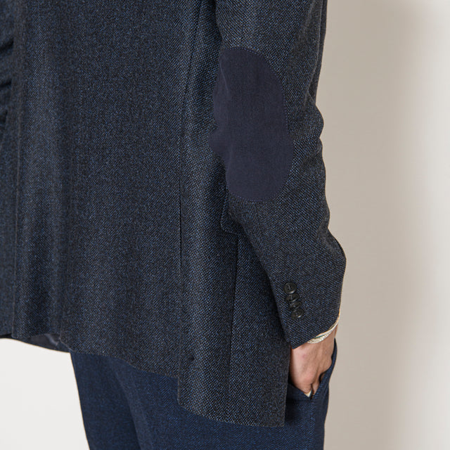 Veste à Coudières "Enzo" en Tweed de Laine et Cachemire Bleu Marine Chinée Bottoli