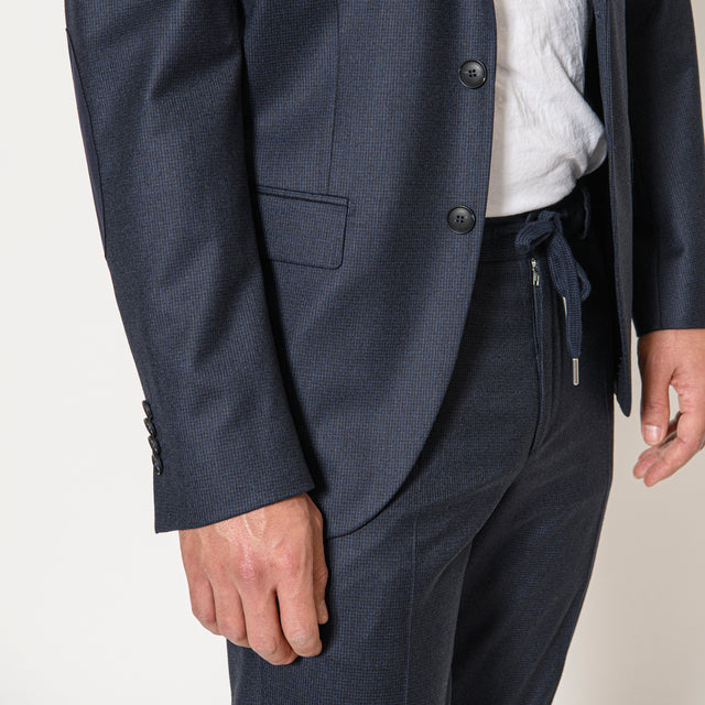 Veste "Fangio" en Laine à Tout Petit Pied de Poule Bleu marine avec Coudières Vitale Barberis Canonico