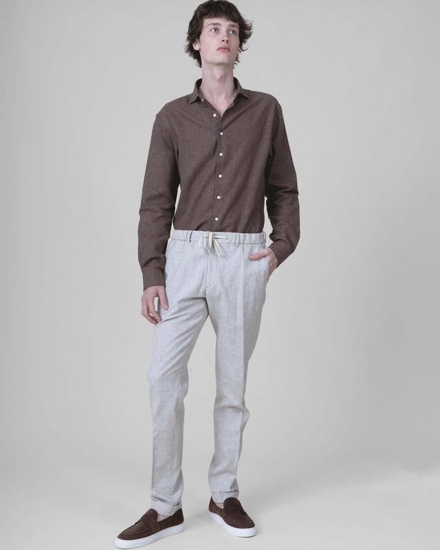 Pantalon à lacet Amovible "Laganas" Piqué en Coton Lin Elasthanne Café & Beige