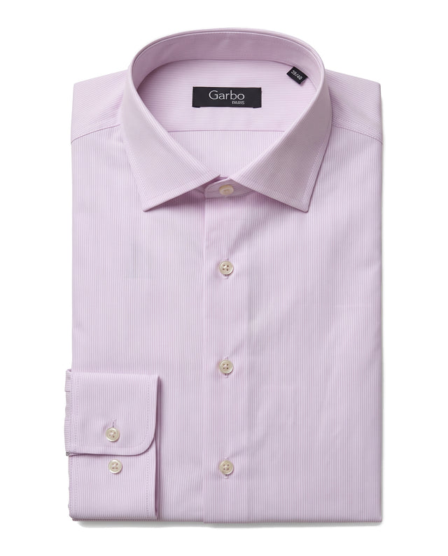 CHEMISE COL ITALIEN ROSE À MICRO RAYURES TON SUR TON