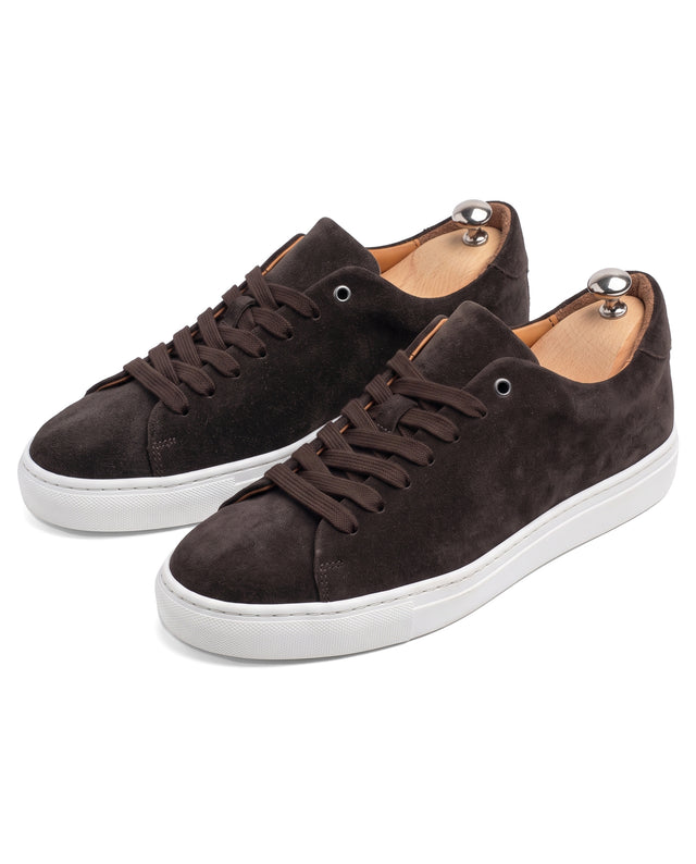"Sneakers" Basket en Cuir de Veau Retourné Chocolat