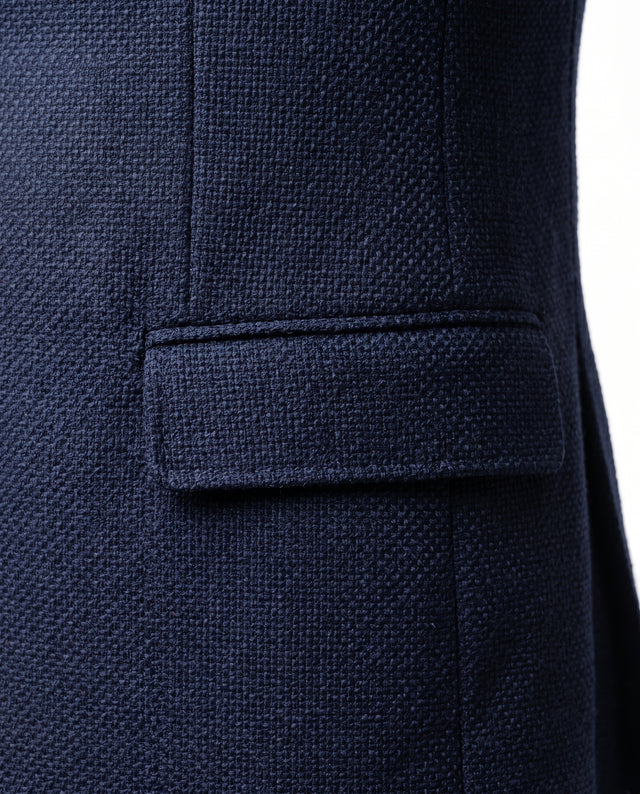 VESTE NAPOLITAINE ANTINOOS EN GROS PIQUÉ DE LAINE BLEU MARINE