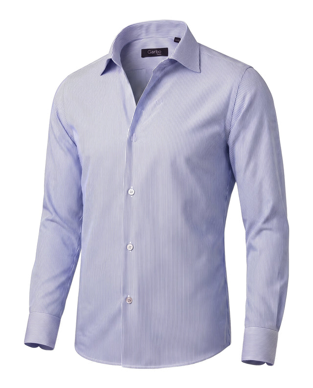 CHEMISE COL CAPRI EN OXFORD LEGER À RAYURES BLANCHE & BLEU
