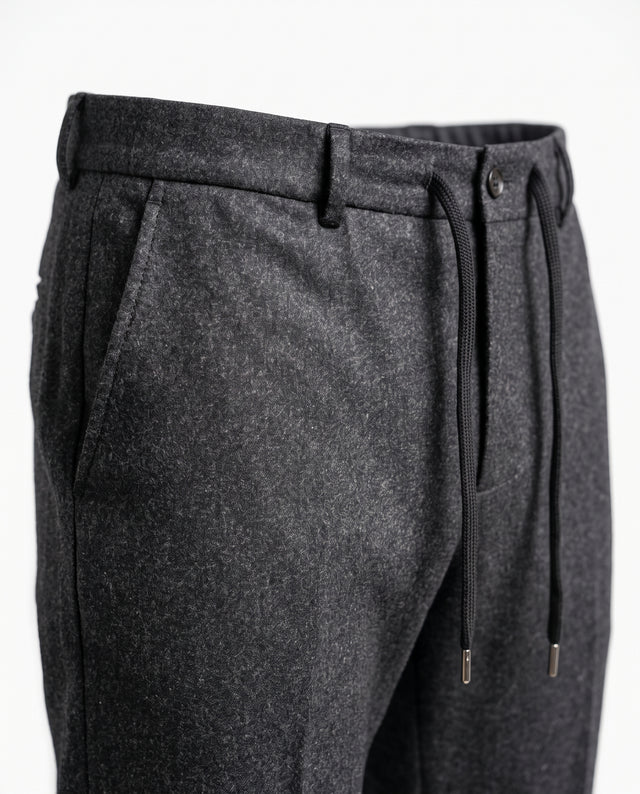 Pantalon "Télémaque" à Lacet amovible en Flanelle Gris Anthracite Vitale Barberis Canonico®