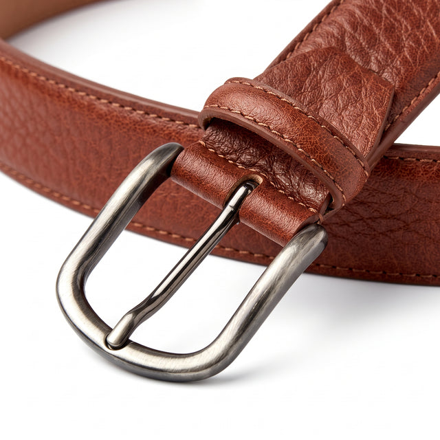 Ceinture "La Normande" en Cuir Grainé Cognac (Marron Clair)