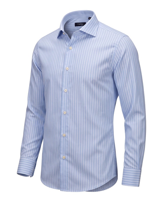 CHEMISE COL ITALIEN BLEU CIEL À RAYURES BLANCHE