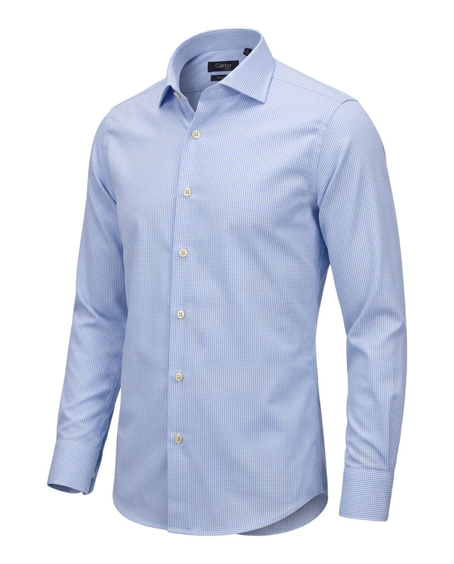 CHEMISE COL ITALIEN À VICHY BLEU CIEL