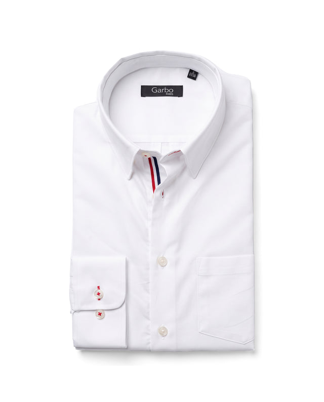 CHEMISE CORFOU EN OXFORD BLANCHE AVEC GANSE BLEU BLANC ROUGE