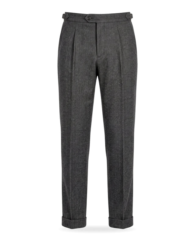 Pantalon à Pinces "Achille" en Flanelle Chevrons Gris Foncé