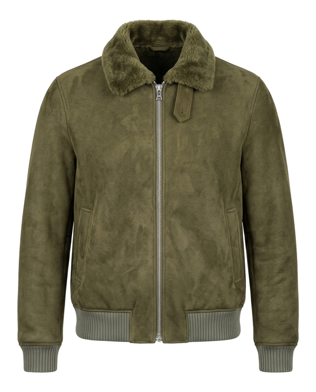 BLOUSON MAVERIK EN PEAU LAINÉ DE MOUTON VERT OLIVE
