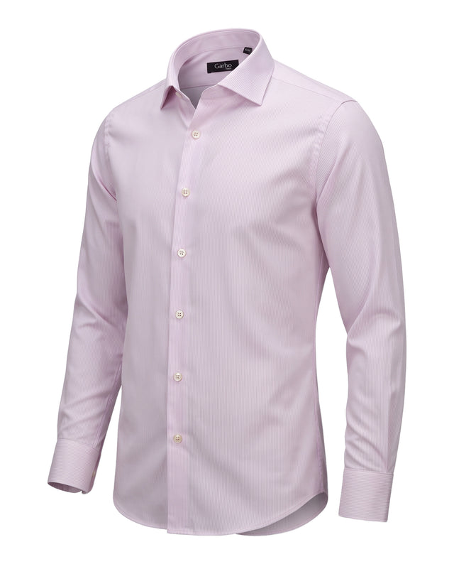 CHEMISE COL ITALIEN ROSE À MICRO RAYURES TON SUR TON