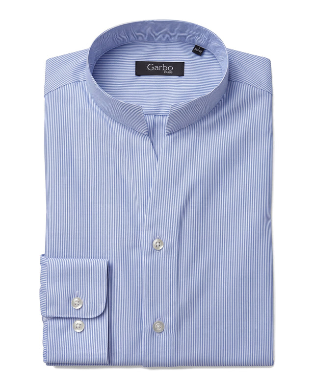 CHEMISE COL MONTE-CARLO EN OXFORD À RAYURES BLANCHE & BLEU