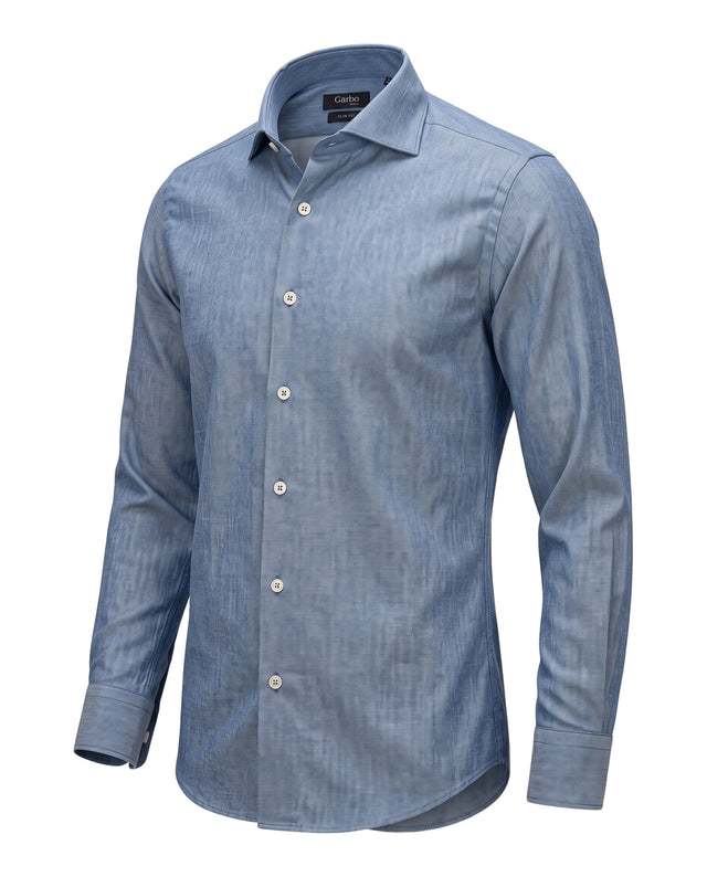 CHEMISE COL CUTAWAY EN TWILL DE FLANELLE BLEU CIEL