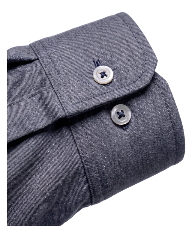 CHEMISE COL CUTAWAY CHINÉE EN LIN & COTON MARINE