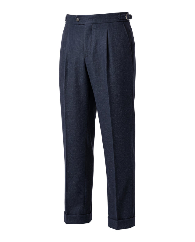 Pantalon à Pinces "Ulysse" en Flanelle Chinée Bleu Marine