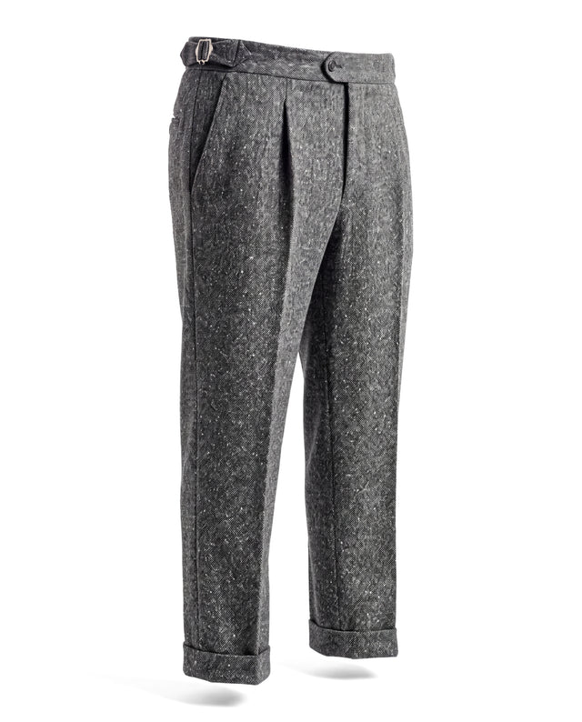 Pantalon à Pinces "Giuseppe" en Tweed de Flanelle Mélangée Grise