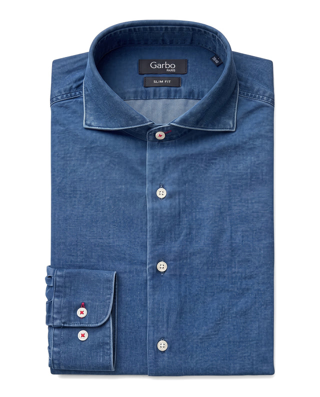 CHEMISE COL CUTAWAY JEAN'S CHAMBRAY BLEU BRUT