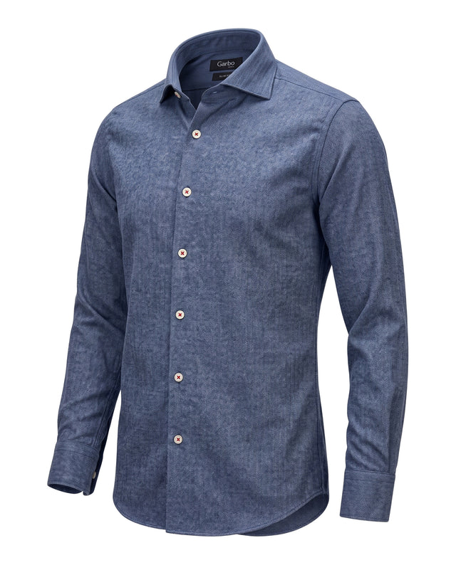 Chemise Col Nouveau "Cutaway" en Flanelle à Chevrons Bleu