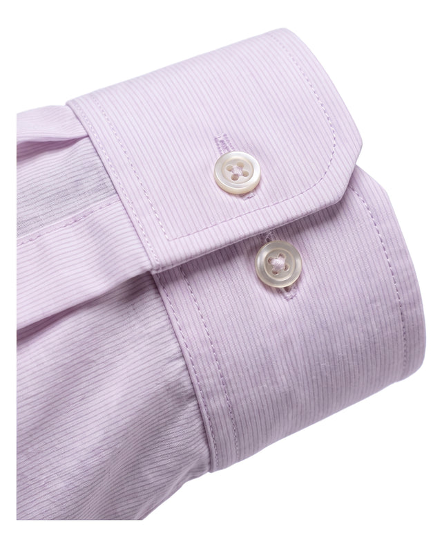 CHEMISE COL ITALIEN ROSE À MICRO RAYURES TON SUR TON