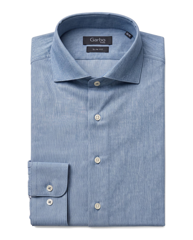 CHEMISE COL CUTAWAY EN TWILL DE FLANELLE BLEU CIEL