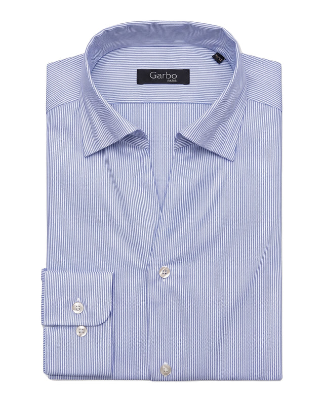 CHEMISE COL CAPRI EN OXFORD LEGER À RAYURES BLANCHE & BLEU