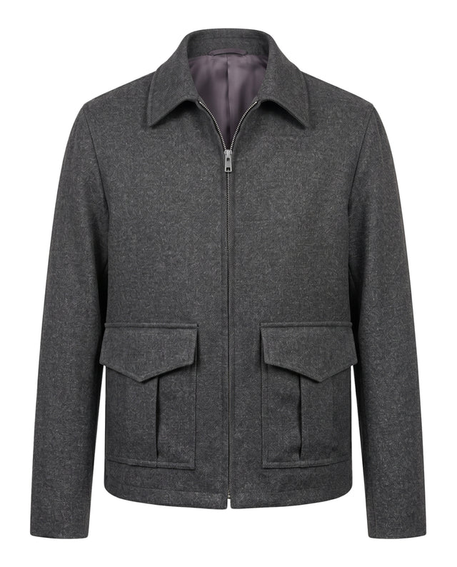 BLOUSON HERMÈS EN LAINE À PETITS PIQUÉ GRIS ANTHRACITE