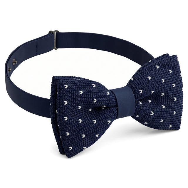 Noeud Papillon Tricot Bleu Marine Petit Coeur Blanc