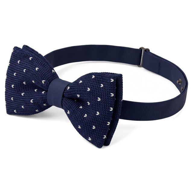 Noeud Papillon Tricot Bleu Marine Petit Coeur Blanc