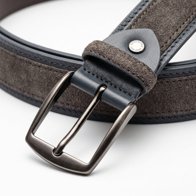 Ceinture "La Normande Chic" en Daim Grise avec Surpiqure
