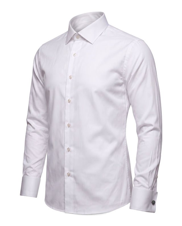 CHEMISE COL ITALIEN EN POPELINE BLANCHE POIGNETS MOUSQUETAIRE