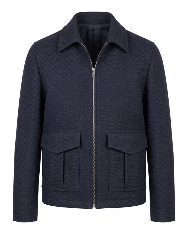 BLOUSON HERMÈS EN LAINE À CHEVRONS BLEU MARINE Blouson