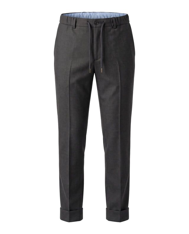 Pantalon "Ménélas" à Lacet amovible en Laine à Micro Pied de Poule Grise & Noir