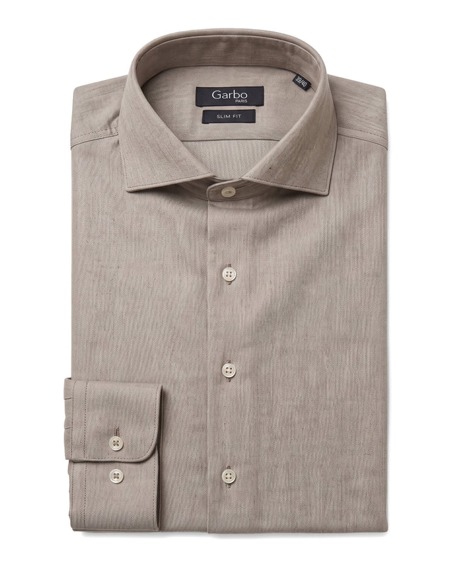 CHEMISE COL CUTAWAY EN TWILL DE FLANELLE BEIGE