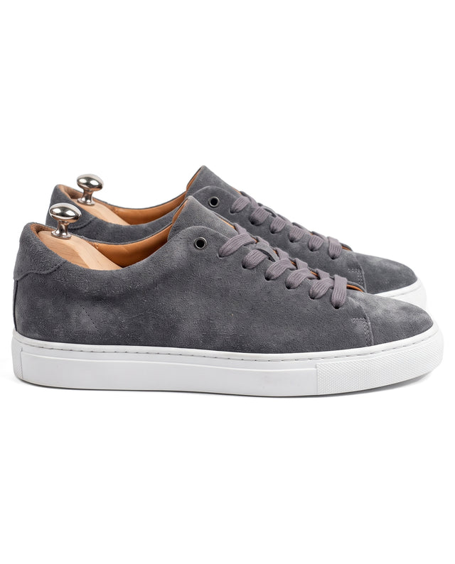 "Sneakers" Basket en Cuir de Veau Retourné Gris Souris