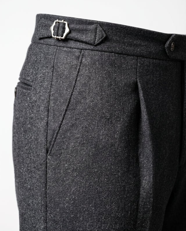 Pantalon à Pinces "Ulysse" en Flanelle Chinée Bleu Marine