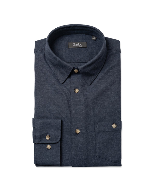 CHEMISE CORFOU EN FLANELLE DE COTON BLEU MARINE