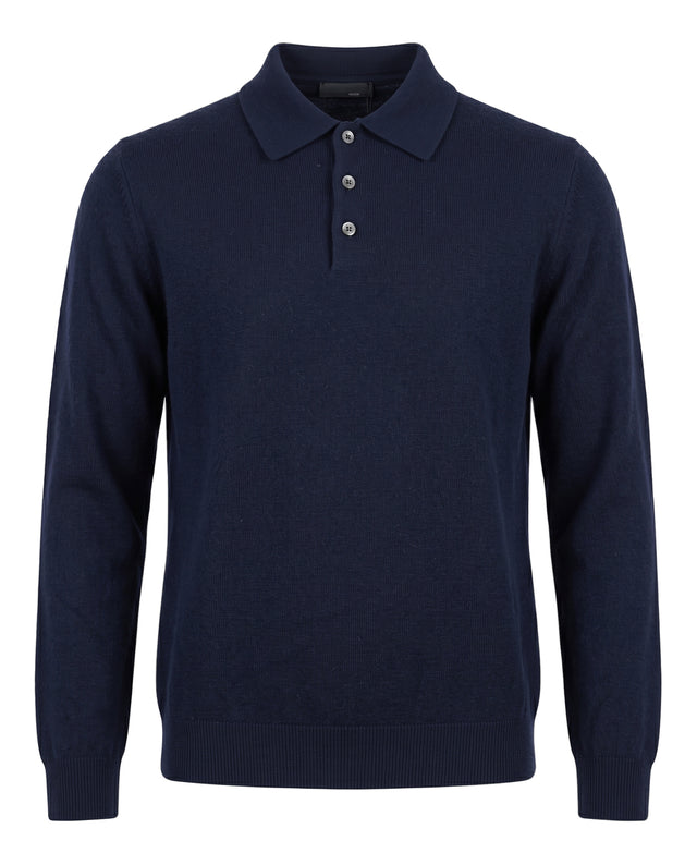 Pull Col Polo "Biella" Boutonnés Bleu Marine