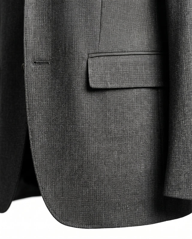 VESTE NAPOLITAINE MÉNÉLAS EN LAINE À MICRO PIED DE POULE GRISE & NOIR