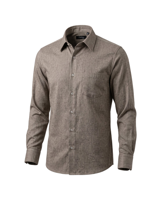 CHEMISE CORFOU EN FLANELLE DE COTON MARRON CLAIR / BEIGE À CHEVRONS