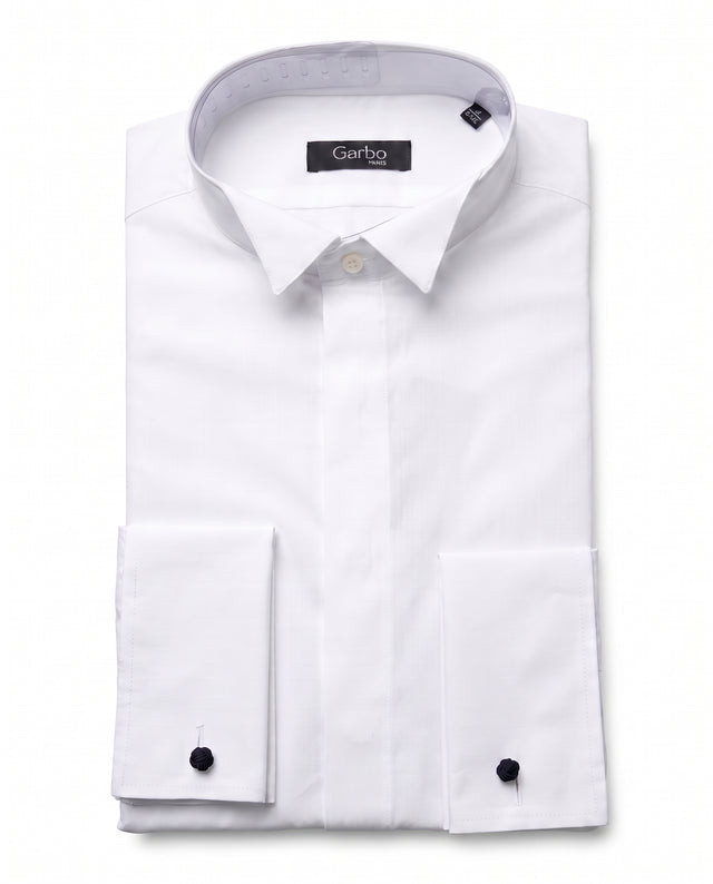 CHEMISE DE CÉRÉMONIE À COL CASSÉ BLANCHE & BOUTONS CACHÉS