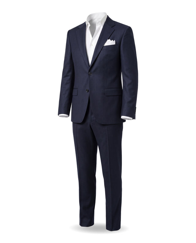 Costume "Méthoni" en Flanelle Bleu Marine à Rayures Ton sur Ton Vitale Barberis Canonico ®