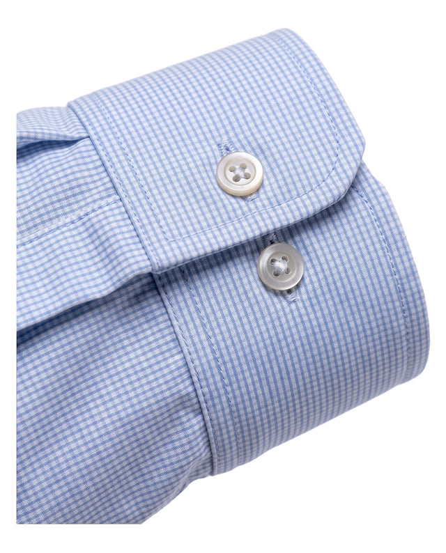CHEMISE COL ITALIEN À VICHY BLEU CIEL