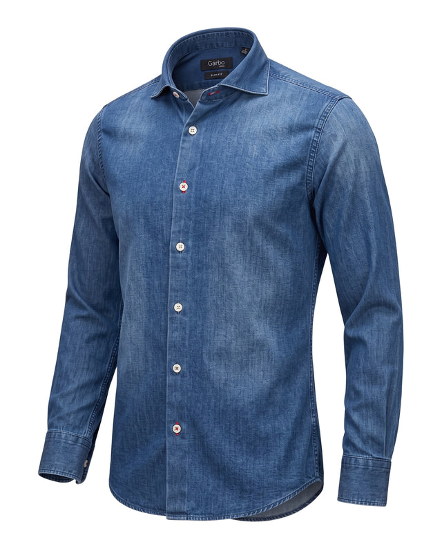 CHEMISE COL CUTAWAY JEAN'S CHAMBRAY BLEU BRUT