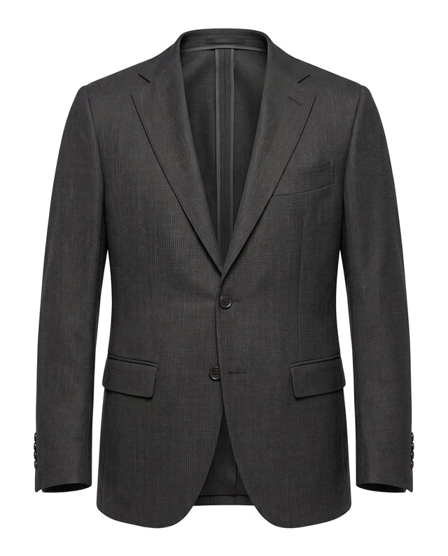VESTE NAPOLITAINE MÉNÉLAS EN LAINE À MICRO PIED DE POULE GRISE & NOIR